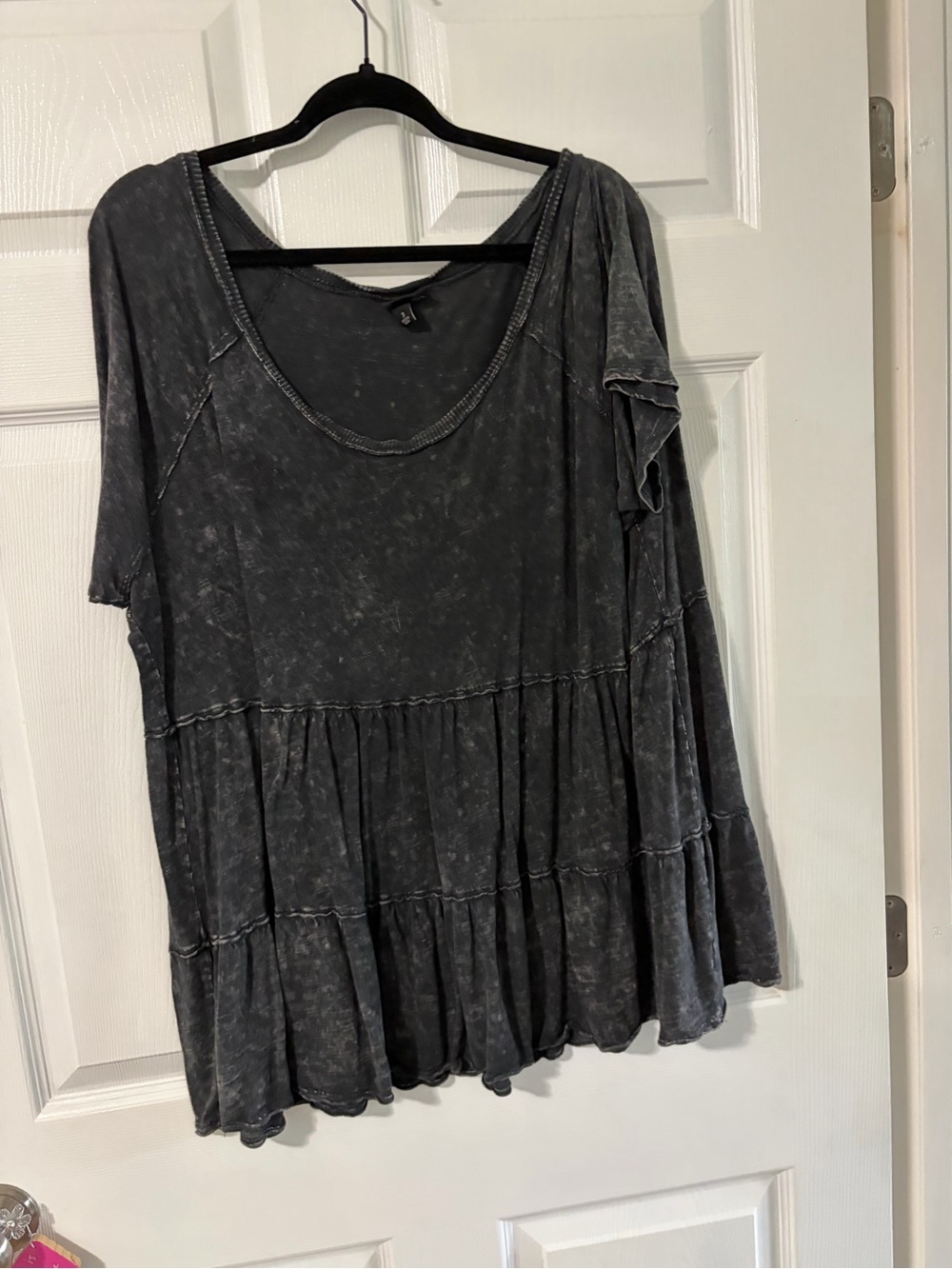 torrid Washed Charcoal Tiered Short-Sleeve Top